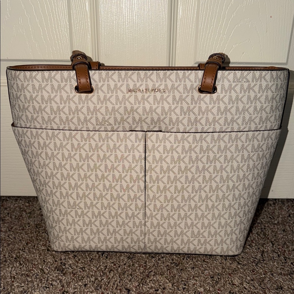 Michael Kors Cream and Tan Tote Bag (PURSE ONLY)